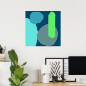 Moderne Abstracte vormen Blauwe Groene Kunst Poster (Thuiskantoor)