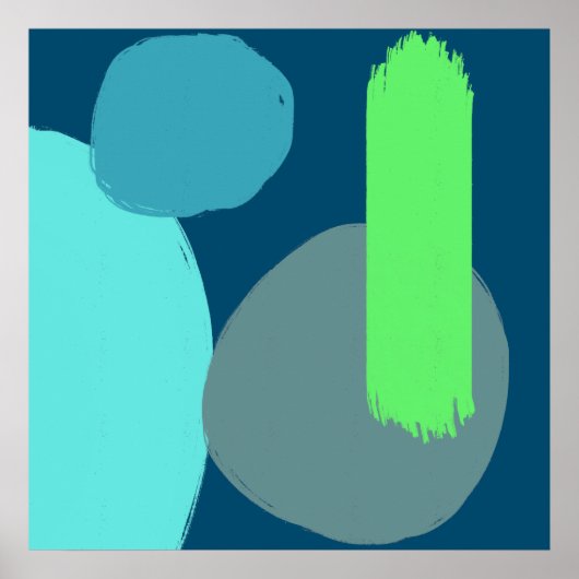 Moderne Abstracte vormen Blauwe Groene Kunst Poster (Voorkant)