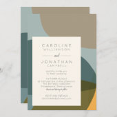 Moderne Abstracte vormen Blauwgroen Taupe Chic Wed Kaart (Voorkant / Achterkant)