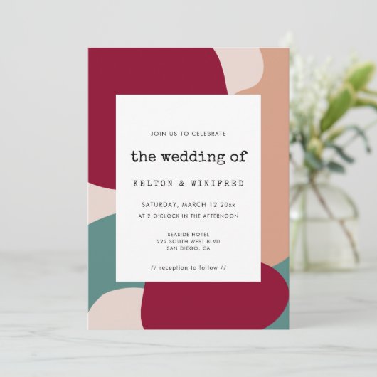 Moderne abstracte vormen bruiloft uitnodiging (Staand voorkant)