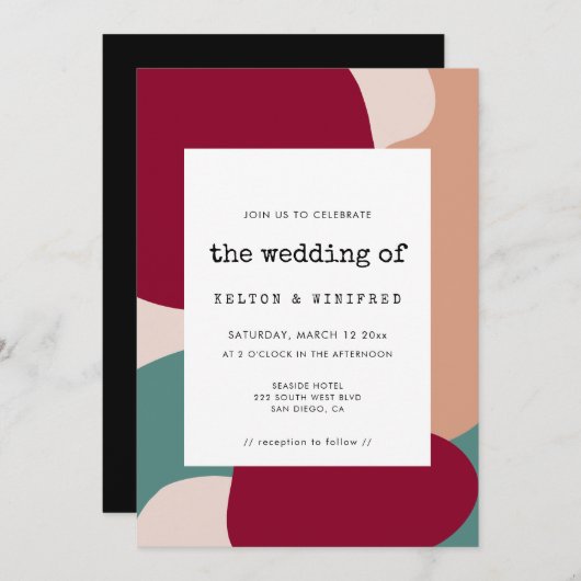 Moderne abstracte vormen bruiloft uitnodiging (Voorkant / Achterkant)