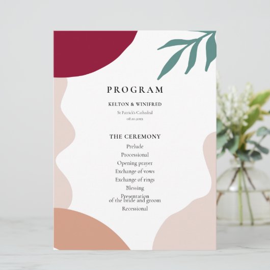 Moderne abstracte vormen hedendaagse bruiloft programmakaart (Staand voorkant)