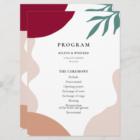 Moderne abstracte vormen hedendaagse bruiloft programmakaart (Voorkant / Achterkant)