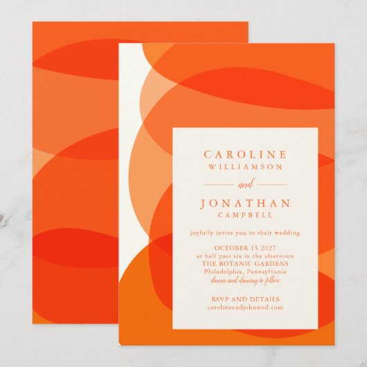 Moderne Abstracte vormen in Oranje chic Wedding Kaart (Voorkant / Achterkant)