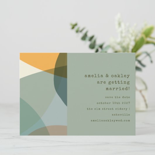 Moderne Abstracte Vormen Sage Blauwgroen Unieke Br Save The Date (Staand voorkant)