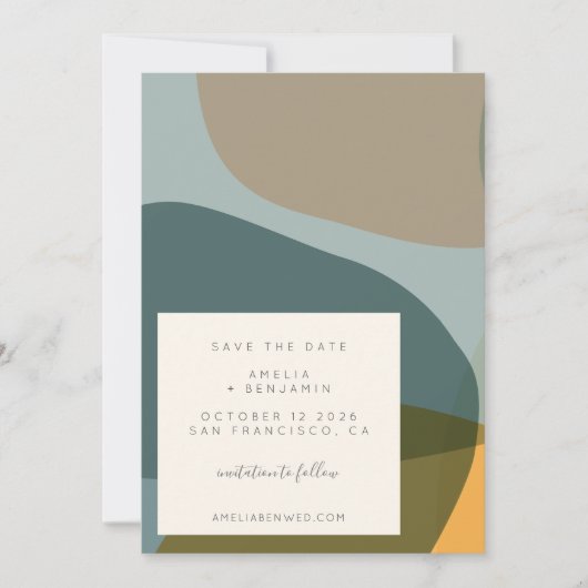 Moderne Abstracte Vormen Teal Taupe Save The Date (Voorkant)