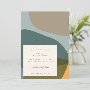 Moderne Abstracte Vormen Teal Taupe Save The Date