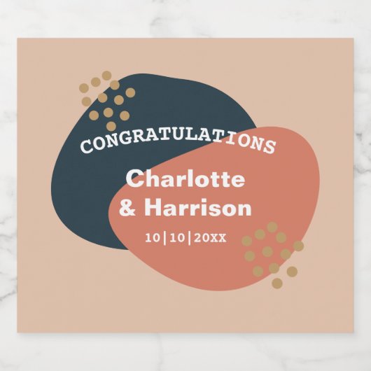 Moderne Abstracte Vormen Terracotta Navy Bruiloft Bier Etiket (Enkel label)