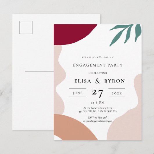 Moderne abstracte vormen verlovingsfeest briefkaart (Voorkant / Achterkant)