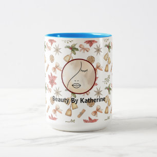 Moderne Abstracte vrouw Beauty Face Logo Tweekleurige Koffiemok