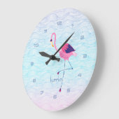 Moderne Abstracte watergolven en roze flamingo Grote Klok (Hoek)