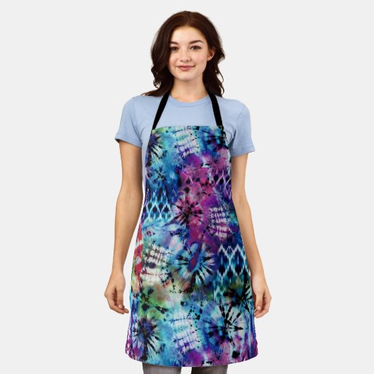 Moderne Abstracte Waterverf Blauw Wit Tie Dye Schort (Gedragen)