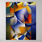 Moderne Abstracte waterverf blauwe gele roze Poster (Voorkant)