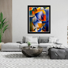 Moderne Abstracte waterverf blauwe gele roze Poster
