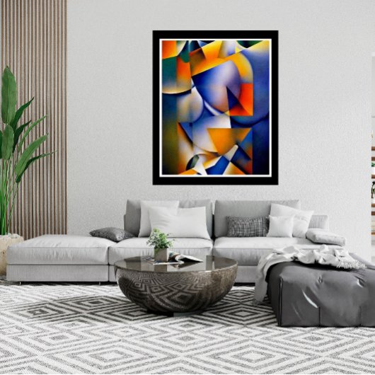 Moderne Abstracte waterverf blauwe gele roze Poster