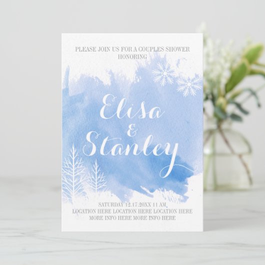 Moderne abstracte waterverf blauwe paren douchen kaart (Staand voorkant)