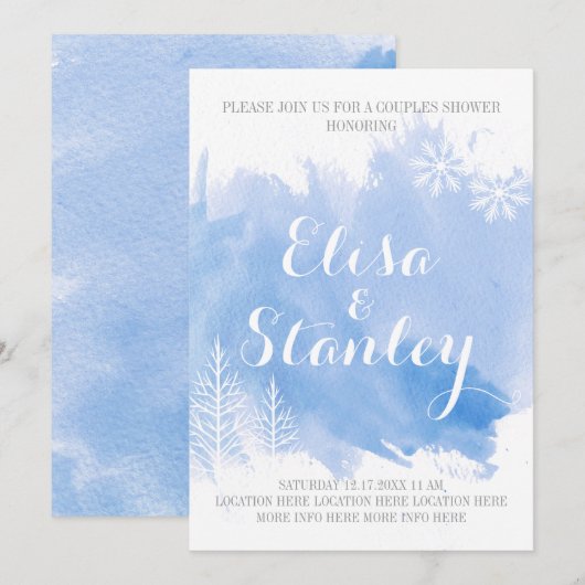 Moderne abstracte waterverf blauwe paren douchen kaart (Voorkant / Achterkant)