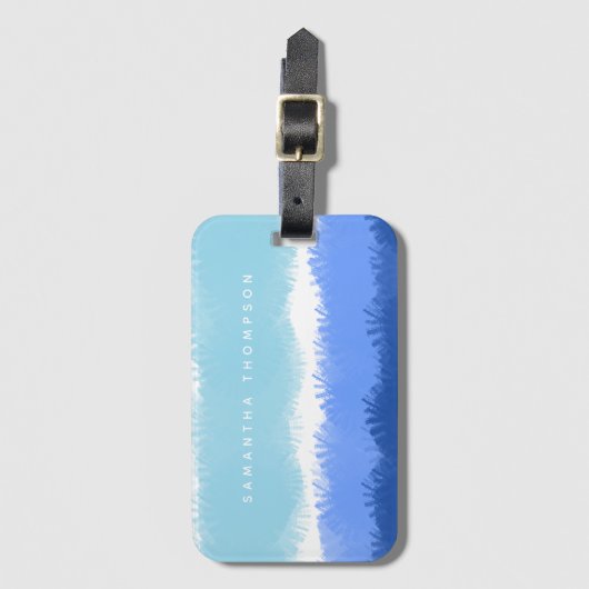 Moderne Abstracte Waterverf blauwe tinten Bagagelabel (Voorkant (verticaal))