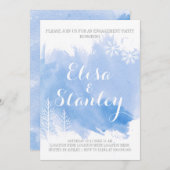 Moderne abstracte waterverf blauwe verlovingsparti kaart (Voorkant / Achterkant)