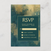 Moderne Abstracte Waterverf Blauwgroen Gold Weddin Informatiekaartje (Voorkant)