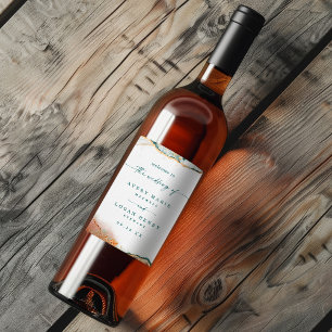 Moderne Abstracte Waterverf Blauwgroen & Koperhuwe Wijn Etiket