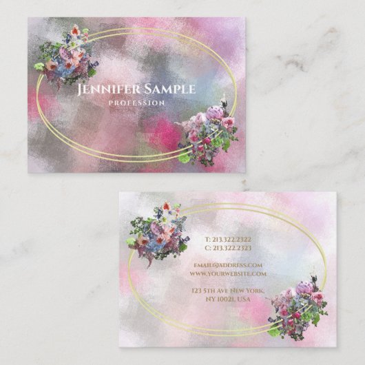 Moderne Abstracte Waterverf bloemen Gold Lijst top Visitekaartje (Voorkant / Achterkant)