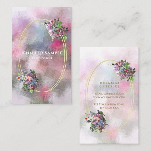 Moderne Abstracte Waterverf bloemen Gold Lijst top Visitekaartje (Voorkant / Achterkant)
