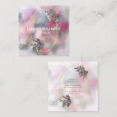 Moderne Abstracte Waterverf Bloemen Goud Lijst Chi Vierkante Visitekaartje (Voorkant / Achterkant)