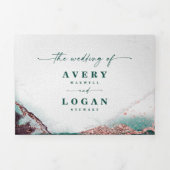 Moderne Abstracte Waterverf Emerald Green Wedding Drieluik Uitnodiging (Cover)