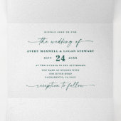 Moderne Abstracte Waterverf Emerald Green Wedding Drieluik Uitnodiging (Binnenkant midden)