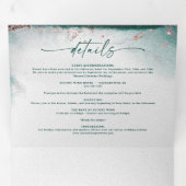 Moderne Abstracte Waterverf Emerald Green Wedding Drieluik Uitnodiging (Binnenzijde eerst)