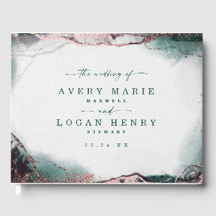 Moderne Abstracte Waterverf Emerald Green Wedding Gastenboek