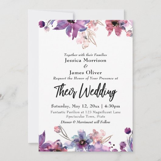 Moderne Abstracte Waterverf Florals Wedding Kaart (Voorkant)