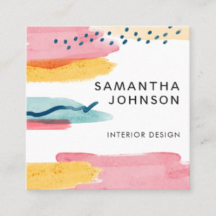 Moderne Abstracte Waterverf Geel Roze Blauw Ontwer Vierkante Visitekaartje