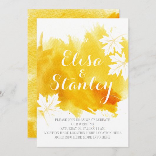Moderne abstracte waterverf gele bruiloft kaart (Voorkant / Achterkant)