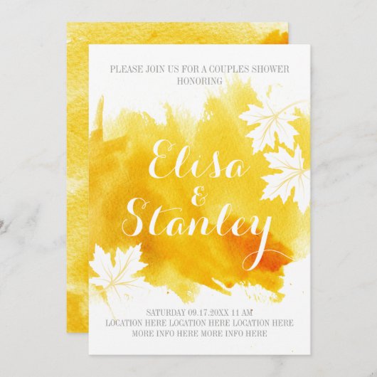 Moderne abstracte waterverf gele koppels douche kaart (Voorkant / Achterkant)