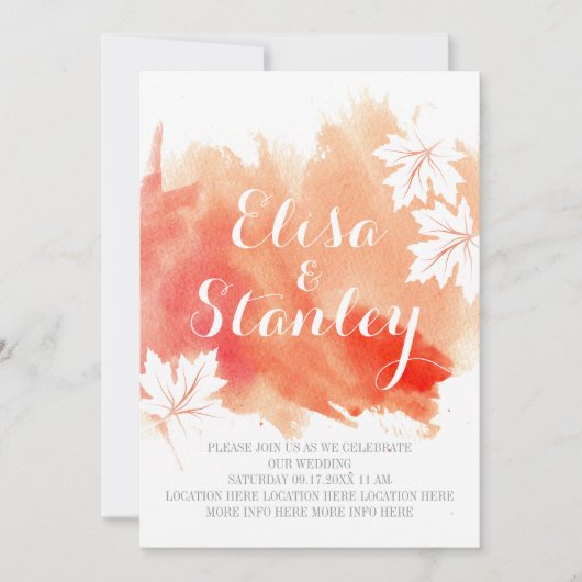 Moderne abstracte waterverf koraalperzikbruiloft kaart (Voorkant)