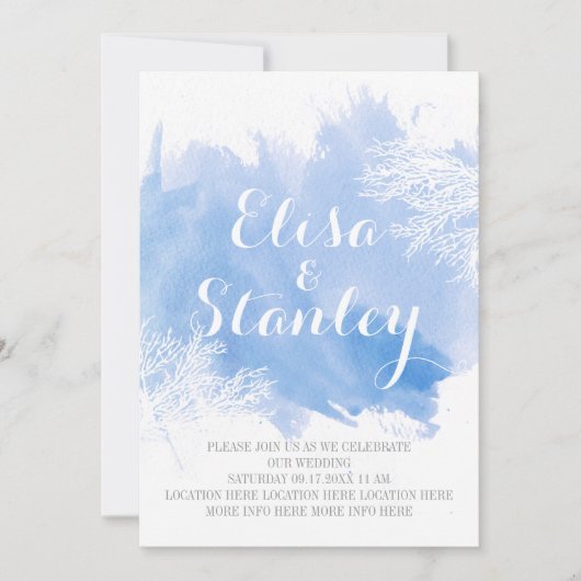 Moderne abstracte waterverf koraalrif blauwe bruil kaart (Voorkant)