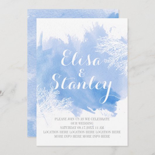 Moderne abstracte waterverf koraalrif blauwe bruil kaart (Voorkant / Achterkant)