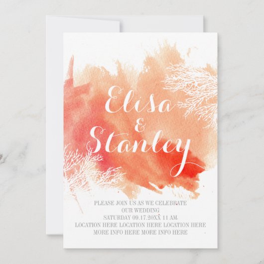 Moderne abstracte waterverf koraalrif bruiloft kaart (Voorkant)