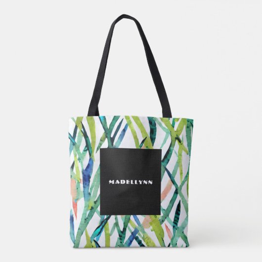 Moderne Abstracte Waterverf Leaf Monogram Tote Bag (Achterkant)