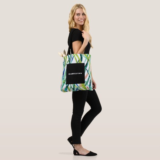 Moderne Abstracte Waterverf Leaf Monogram Tote Bag (Op model)