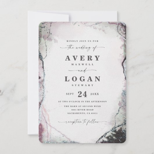 Moderne Abstracte Waterverf Lichte Paarse bruiloft Kaart (Voorkant)