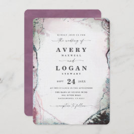 Moderne Abstracte Waterverf Lichte Paarse bruiloft Kaart