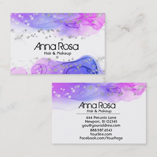 ** Moderne Abstracte Waterverf Magenta Lavendel Visitekaartje (Voorkant / Achterkant)
