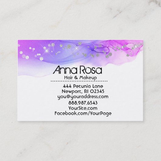 ** Moderne Abstracte Waterverf Magenta Lavendel Visitekaartje (Achterkant)