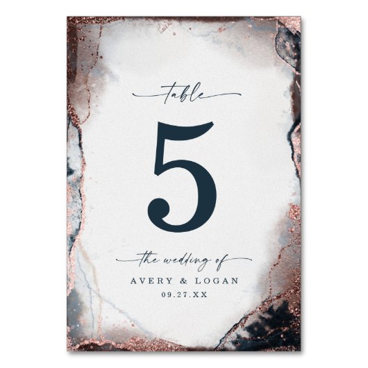 Moderne Abstracte Waterverf Moonlight Blue Wedding Kaart (Achterkant)