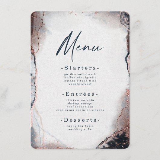 Moderne Abstracte Waterverf Moonlight Blue Wedding Menu (Voorkant)