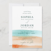 Moderne Abstracte Waterverf Oceaan Strand Bruiloft Kaart (Voorkant)