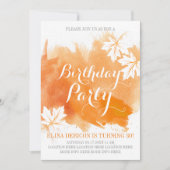 Moderne abstracte waterverf oranje verjaardagsfees kaart (Voorkant)